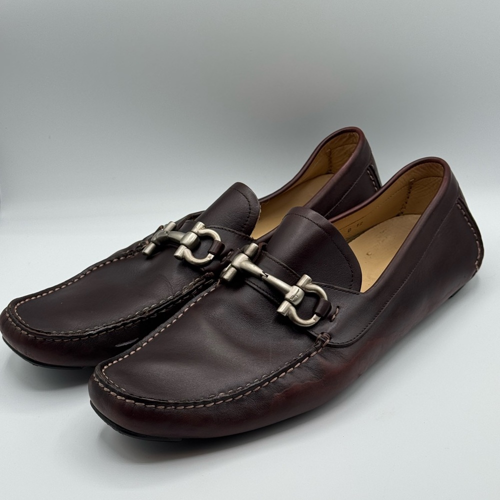 Salvatore Ferragamo Parigi Loafer Men’s shoes Brown Leather Slip-Ons 12 Flaw